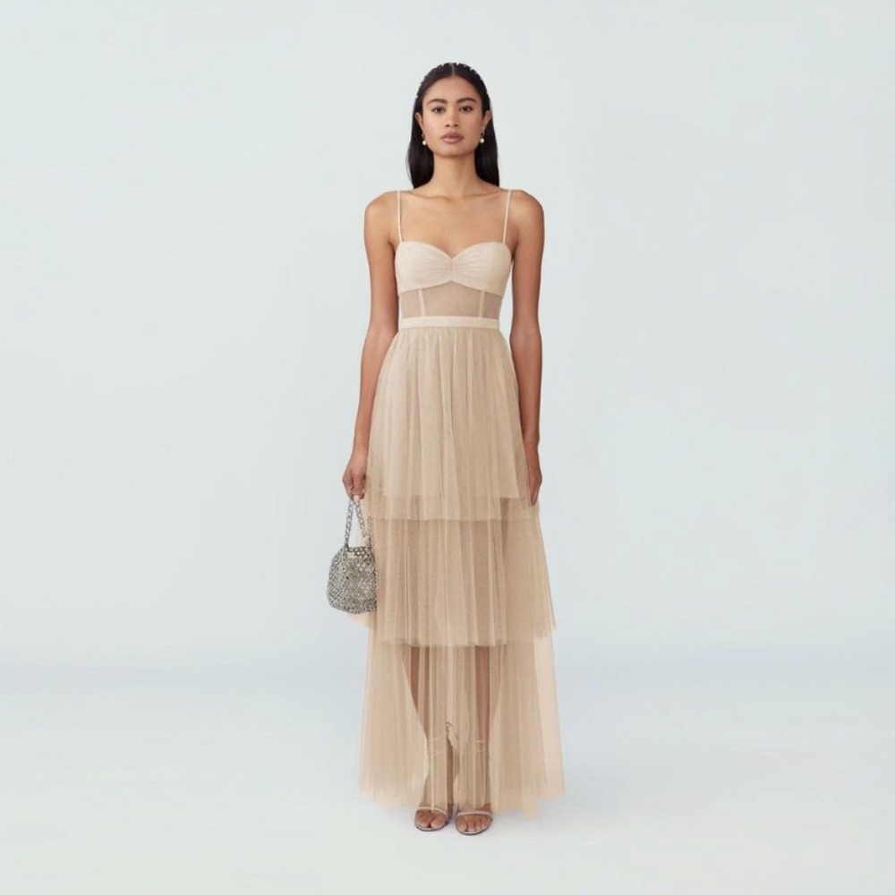 NWT Fame and Partners Corset Tiered Gown size 0 in light nude/beige